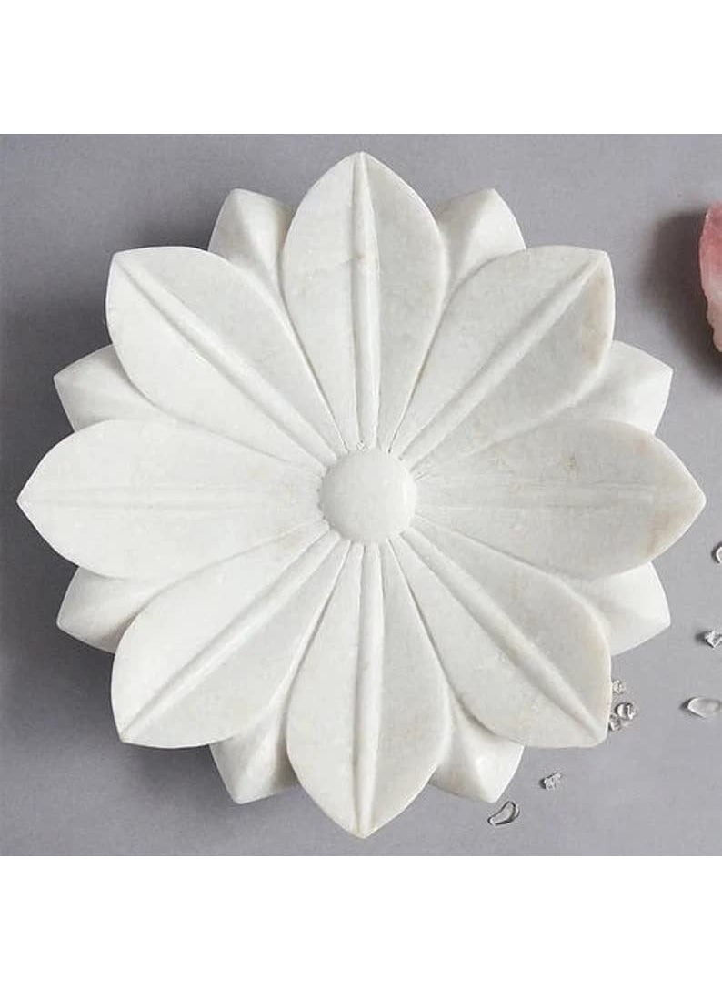 R&M - RM Flower Bowl Marble Urli | Showpiece Decor Fruit Bowl, Birdbath, Kitchen, Pooja Room, Desk, Dinner Table | Gift for Anniversary, Birthday, Festival & Ceremony Marble Candle Holder Bowl | White - Image 1
