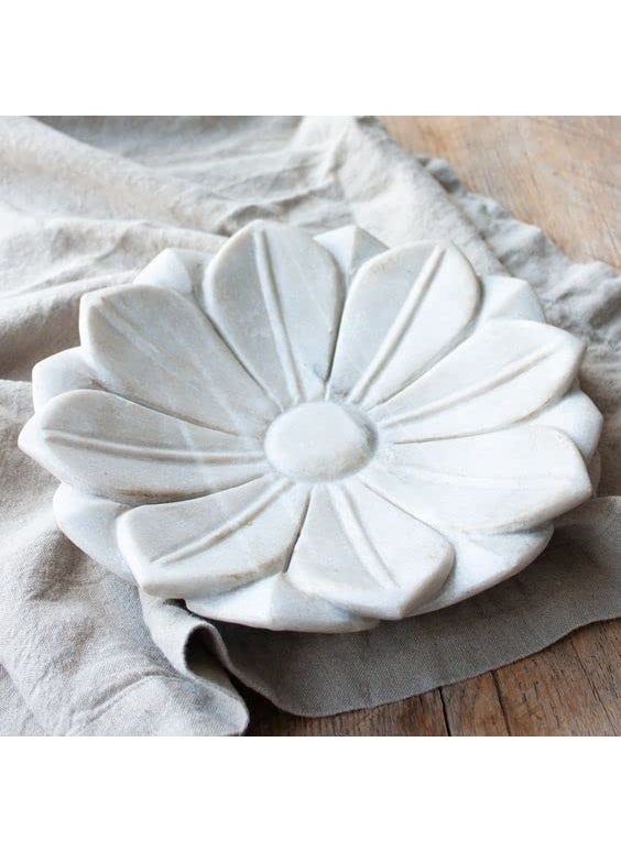 R&M - RM Flower Bowl Marble Urli | Showpiece Decor Fruit Bowl, Birdbath, Kitchen, Pooja Room, Desk, Dinner Table | Gift for Anniversary, Birthday, Festival & Ceremony Marble Candle Holder Bowl | White - Image 1