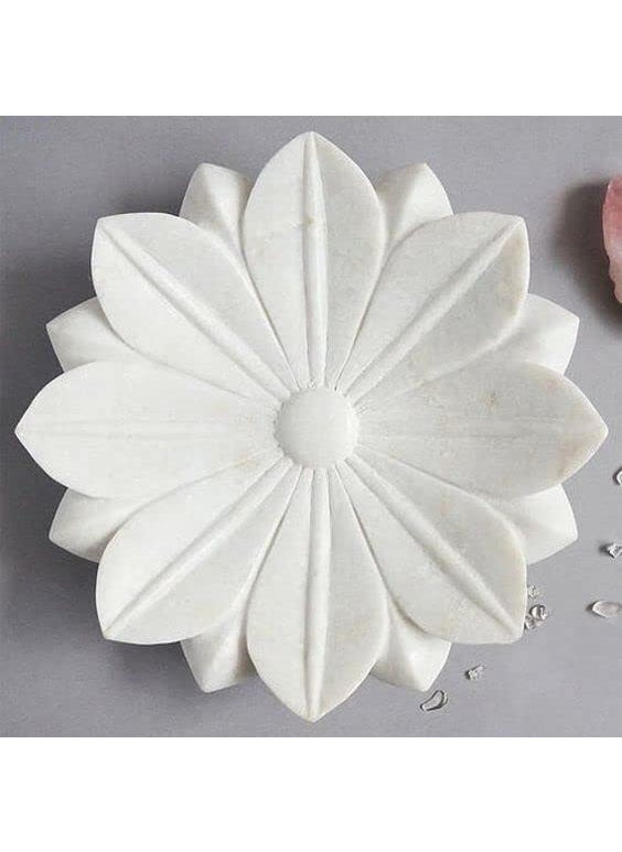 R&M - RM Flower Bowl Marble Urli | Showpiece Decor Fruit Bowl, Birdbath, Kitchen, Pooja Room, Desk, Dinner Table | Gift for Anniversary, Birthday, Festival & Ceremony Marble Candle Holder Bowl | White - Image 1