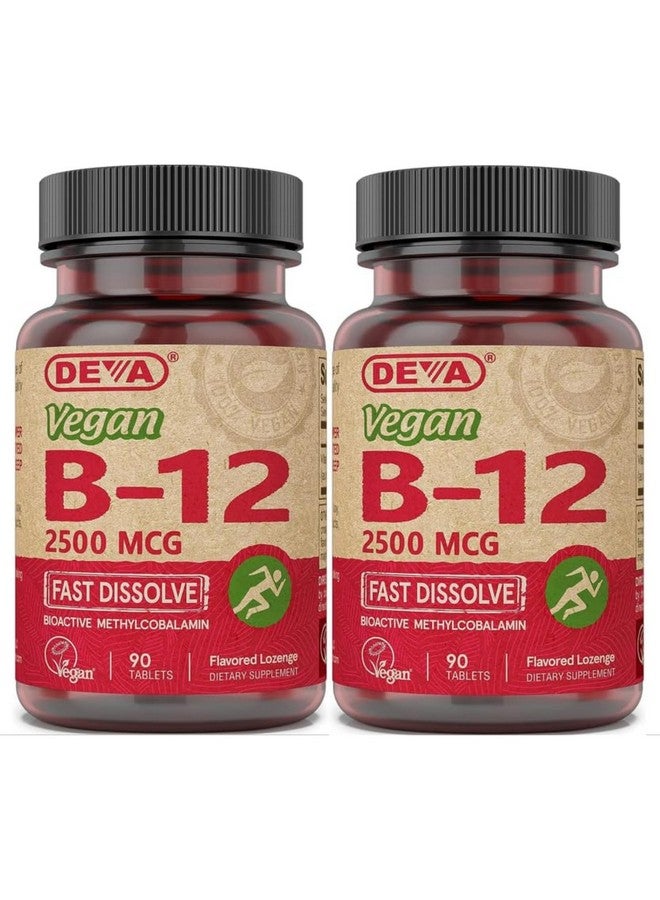 DEVA Vegan Vitamins B-12, High Potency 2500 mcg B12, Fast Dissolve, Sublingual, 90 Tablets (Pack of 2) - Image 1