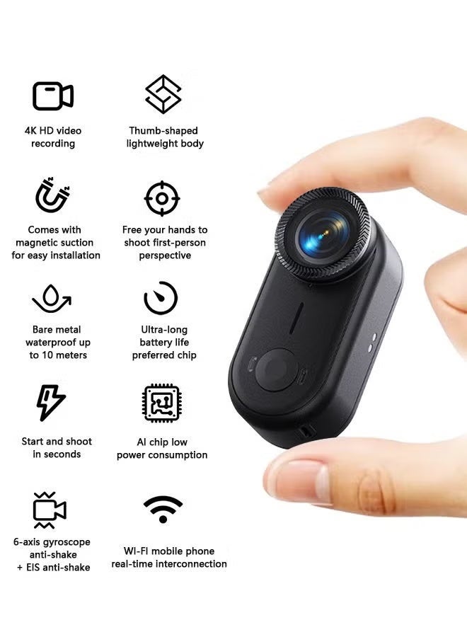 ZONBON 4K Thumb Action Camera, Mini Body Cameras, 64GBBuilt-in Storage, Wearable Pocket Vlogging Camera with Magnetic Lanyard, Small Portable Body Cam Helmet Cam for Work, Cycling, Travel, Pet Walking,6-axis Gyroscopic Image Stabilization + EIS Image Stabilization, 10 Meters waterproof - Image 2