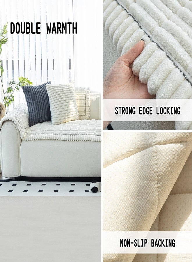MDSASFD Sofa Couch Cover, Sofa Covers for Dogs Washable, Non-Slip Striped Sofa Slipcovers for Sectional Sofa, Sofa Cover Furniture Protector for L Shaped(Beige White, 27.6"x 59") - Image 2