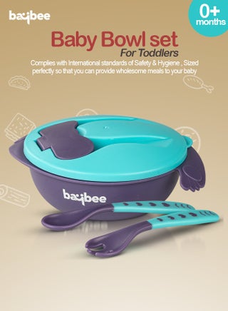 Silicone Baby Feeding Bowl With Closing Lid Suction Cup Spoon Fork Set For Baby Feeding Baby Tableware Set Soft First Stage Feeding Baby Bowls Kids Bowl Spoon Set For Baby Toddlers Blue - view 3