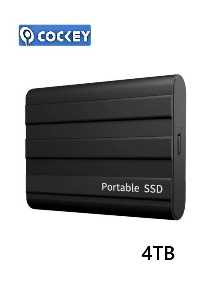 كوكي محرك أقراص خارجي محمول SSD بسعة 4 تيرابايت، محرك أقراص USB بسعة 4000 جيجابايت فائق السرعة لنقل البيانات سعة 3.2 غيغابايت، محرك أقراص حاسوبي احتياطي يدعم تخزين ونقل البيانات، محرك أقراص USB C صغير محمول للحالة الصلبة للكمبيوتر الشخصي/المحمول/الهاتف المحمول، إلخ (طراز مخطط بالأسود) - Image 1