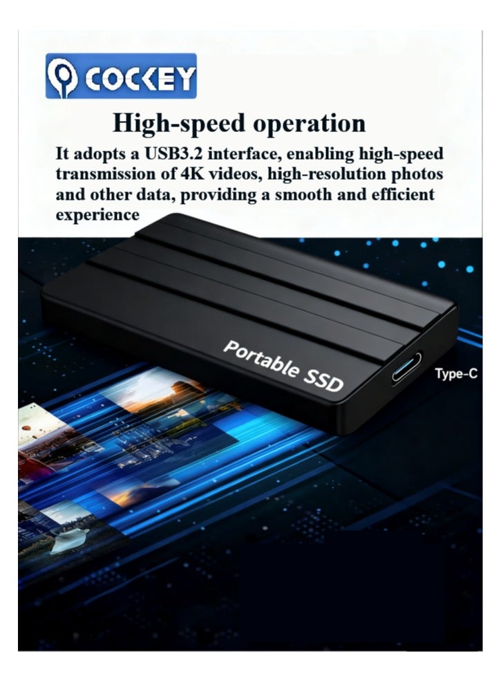 كوكي محرك أقراص خارجي محمول SSD بسعة 4 تيرابايت، محرك أقراص USB بسعة 4000 جيجابايت فائق السرعة لنقل البيانات سعة 3.2 غيغابايت، محرك أقراص حاسوبي احتياطي يدعم تخزين ونقل البيانات، محرك أقراص USB C صغير محمول للحالة الصلبة للكمبيوتر الشخصي/المحمول/الهاتف المحمول، إلخ (طراز مخطط بالأسود) - Image 2