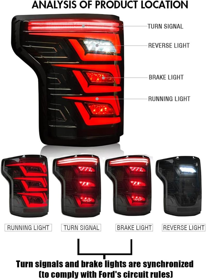 T T-ABC LED Tail Lights for Ford F150 F-150 2015-2020 with Start Animation Rear Taillight Assembly - Image 2