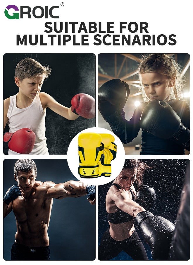 GROIC - 12OZ Boxing Gloves PU Leather, Muay Thai Kickboxing MMA Sparring Training, Advanced TAKKA Closure, Padding, Punch Bags Speed Ball Focus Pads Workout(Yellow) - Image 1