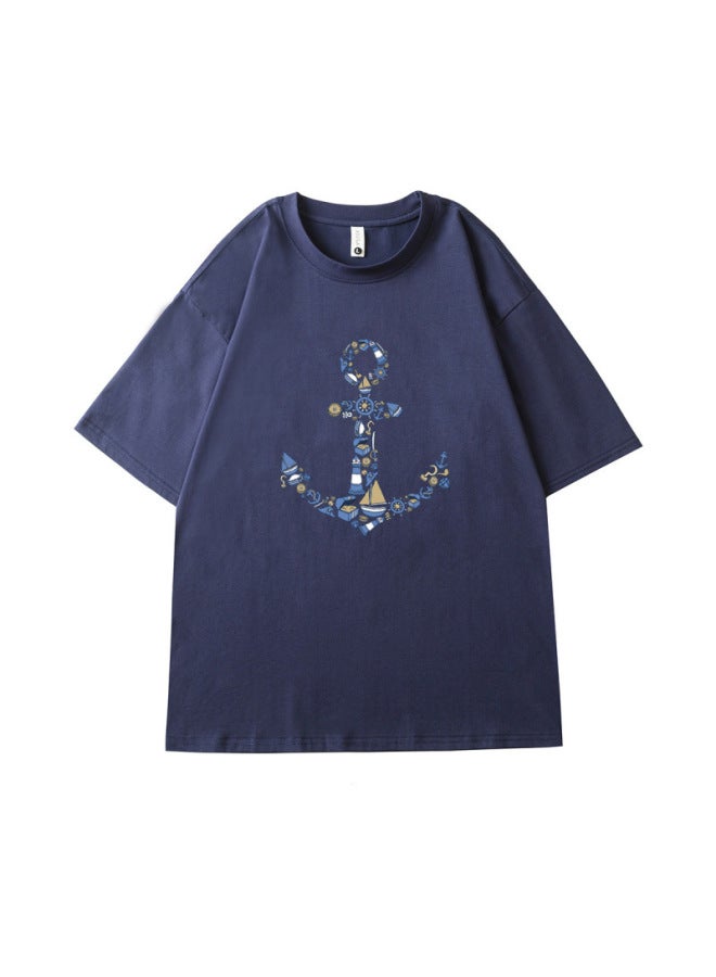 European And American Minimalist Oversized Versatile Mercerized Cotton T-shirt For Men, Summer Loose Solid Color Printed Short-sleeve Breathable T-shirt