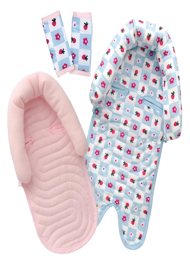 GoldBug Deluxe 2-in-1 Duo Head Support + Matching Strap Covers for Baby and Infant Car Seats - Patchwork Berry - Image 1