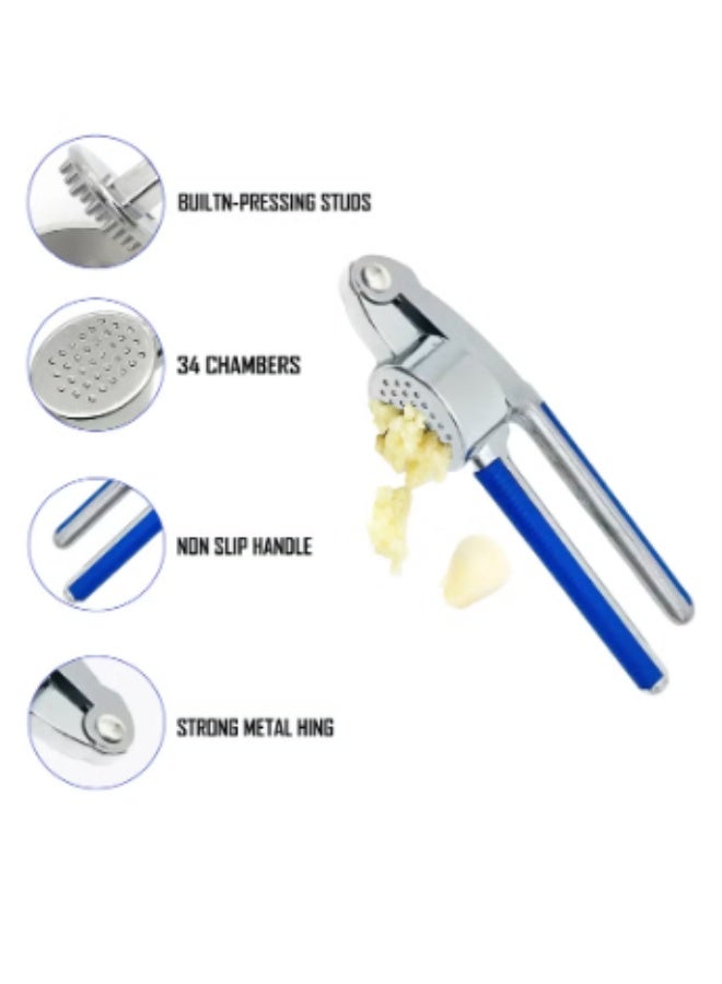 Garlic Press & Ginger Crusher Set, Premium Stainless Steel Mincer with Soft-Grip Handle, Silicone Peeler & Cleaning Brush for Garlic, Ginger, Onions, Chilies, Herbs & More - Image 3