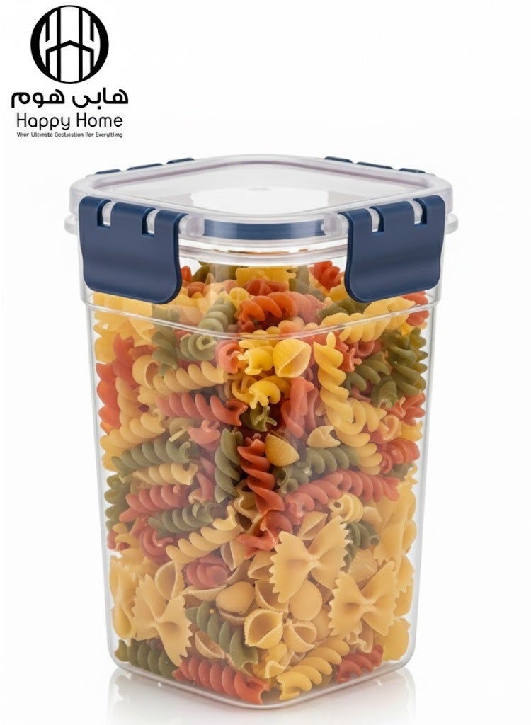 هابي هوم علبة تخزين طعام 1250 مل – غطاء محكم بأربع كلبسات ضد التسرب – مناسبة للثلاجة، الميكروويف، الفريزر – لتخزين الوجبات، السلطات، البقوليات، التسالي والأطعمة الجافة – علبة تنظيم مطبخ منزلية – خامة بلاستيك آمنة وسهلة التنظيف للاستخدام اليومي - Image 1