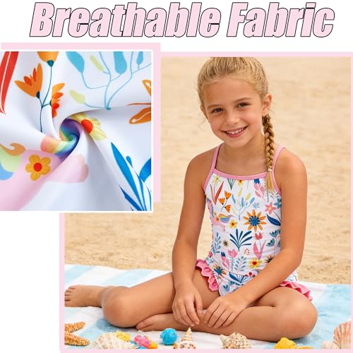 swimsobo Girls Rash Guard for 5 Years Pink Unicorn Tie Bathing Suit 3 Piece Long Sleeve Swimsuit Shorts Sun Protection Swimwear Tankini Sets - Image 3