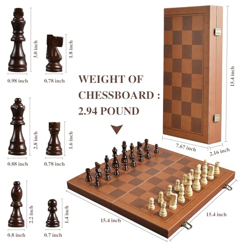OUMODA Magnetic Chess Set for Adult Kid 154 Leather Chess Board with Handmade Chess Piece Including 2 Extra Queens and Storage Slot Folding Portable Travel Chess Game for Beginner and Professional - Image 5