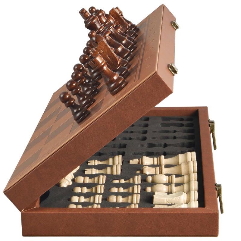 OUMODA Magnetic Chess Set for Adult Kid 154 Leather Chess Board with Handmade Chess Piece Including 2 Extra Queens and Storage Slot Folding Portable Travel Chess Game for Beginner and Professional - Image 3