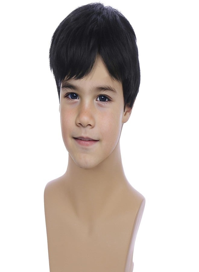 PATTNIUM Kids Black Wig Boys Short Black Straight Wigs Children Side Part Wig Synthetic Cosplay Costume Halloween Daily Wigs - Image 3