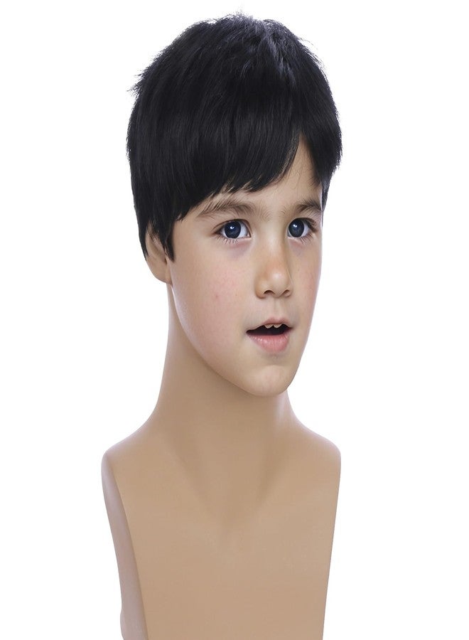 PATTNIUM Kids Black Wig Boys Short Black Straight Wigs Children Side Part Wig Synthetic Cosplay Costume Halloween Daily Wigs - Image 2