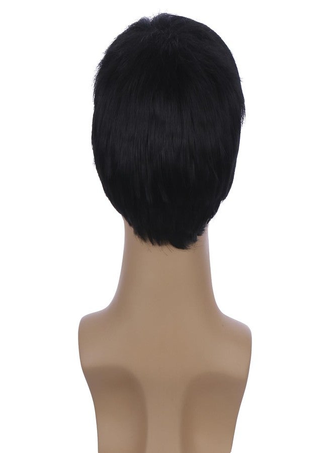 PATTNIUM Kids Black Wig Boys Short Black Straight Wigs Children Side Part Wig Synthetic Cosplay Costume Halloween Daily Wigs - Image 5