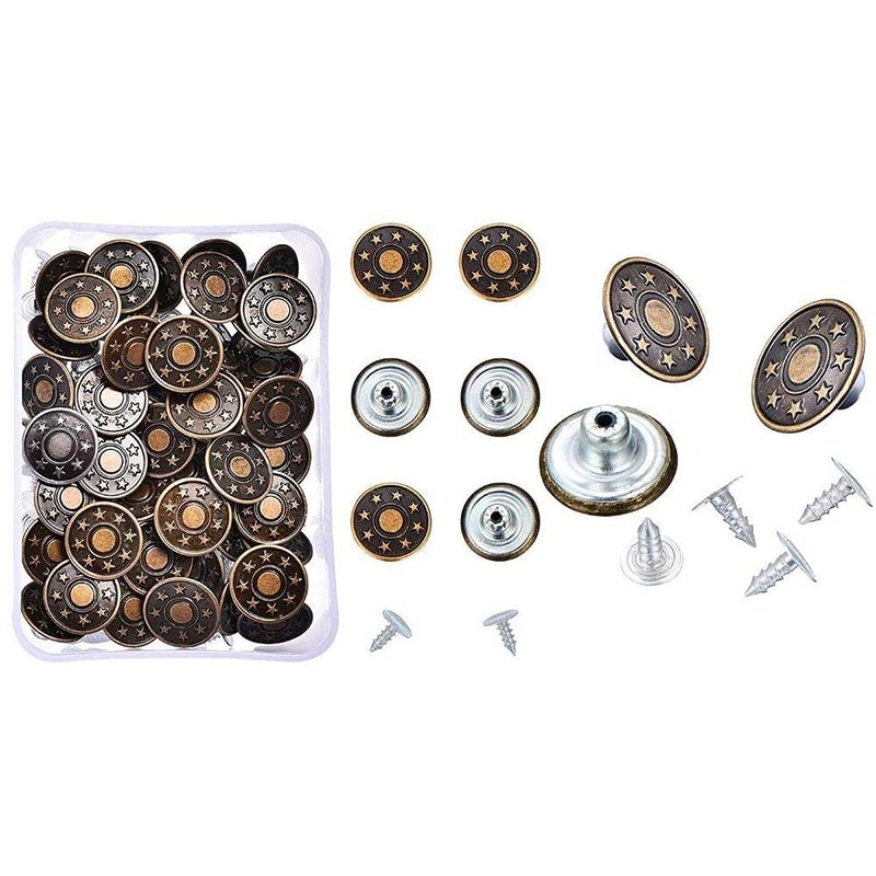 DIY Crafts أزرار جينز معدنية CT-DIY-HI-27367 مجموعة 40 طقم أزرار ضغط مع مسامير وصندوق تخزين بلاستيكي، # 1، برونزي (ذهبي) - Image 4
