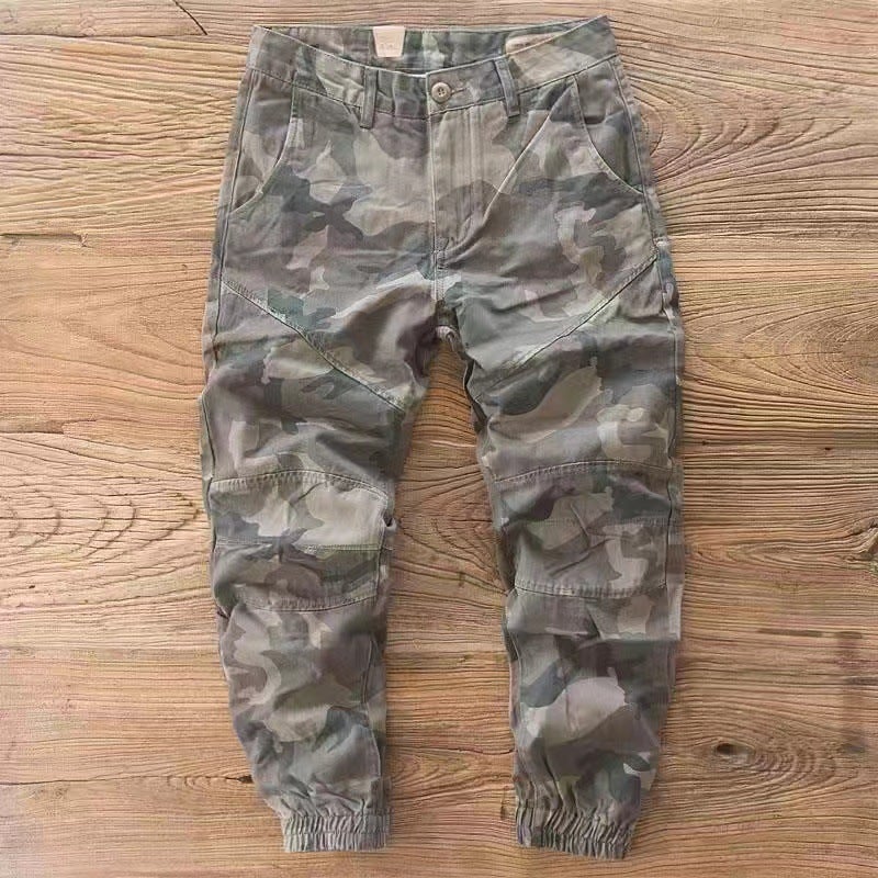 High-end fashion brand desert camouflage mens cropped pants straight plus size simple loose casual all-match Pu handsome mens pants 1585 camouflage gray
