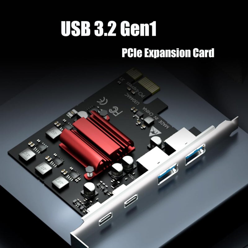 GLOTREND U3044AC بطاقة توسعة PCIe USB ذات 4 منافذ، منفذين Type-C ومنفذين Type-A (USB 3.2 Gen 1)، متوافقة مع ويندوز ولينكس (لا تدعم نظام Mac OS) - Image 2