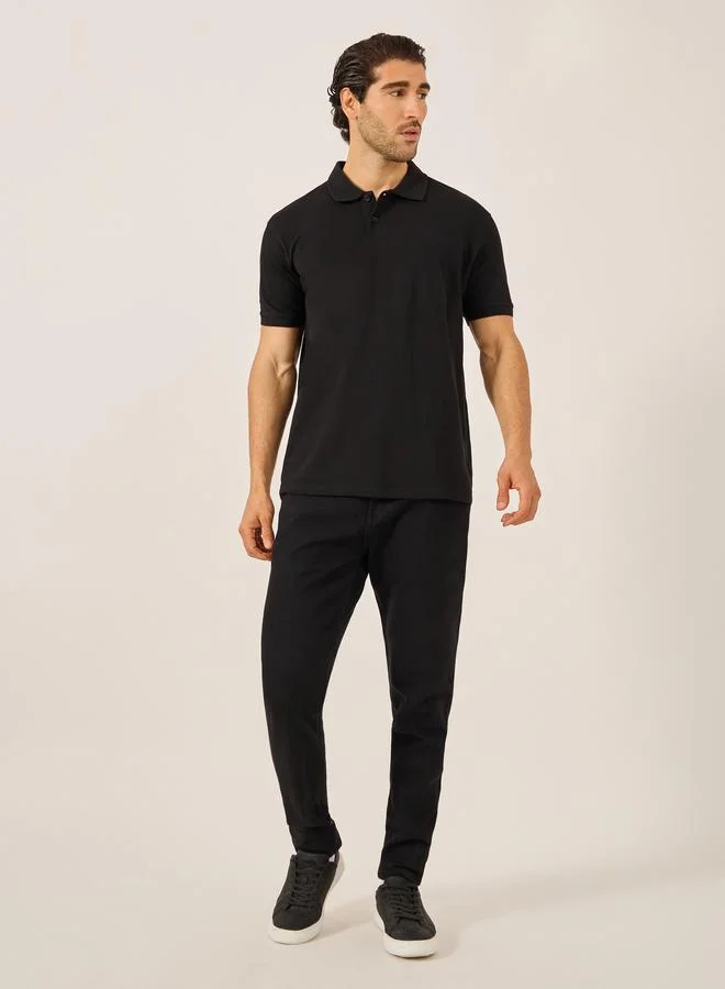 Styli Styli Solid Short Sleeve Pique Relaxed Fit Polo