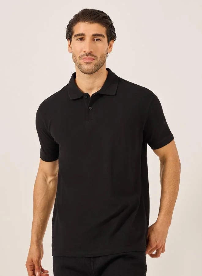 Styli Styli Solid Short Sleeve Pique Relaxed Fit Polo