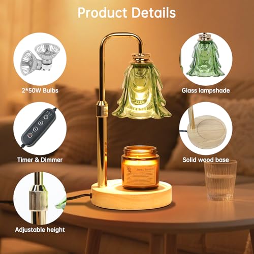Droyek Candle Warmer Lamp with Timer Electric Candle Warmer Lamp Adjustable Height Dimmable Wax Warmer Lamp Jar Candles with 2 Bulbs for Home Decor & Office - Image 2