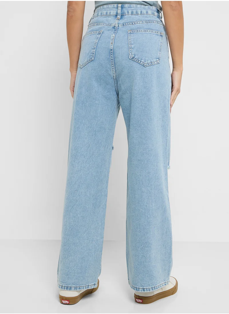 جينجر Distressed Straight Fit Jeans