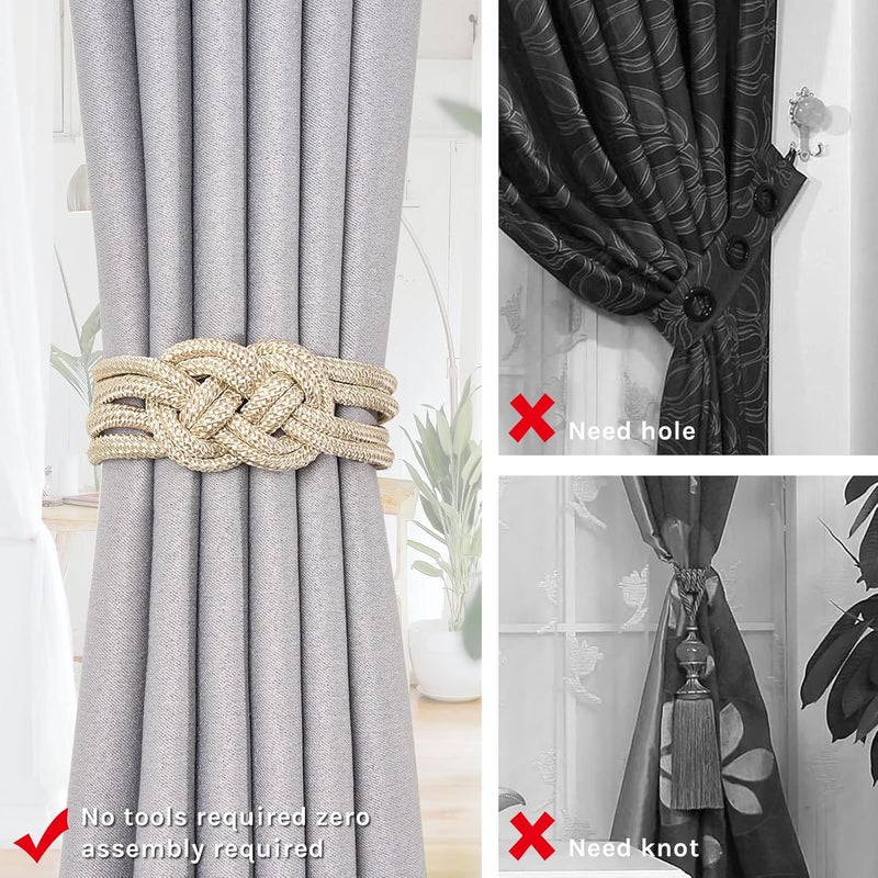 NICEEC 2 Pack Strong Magnetic Curtain Tiebacks Upgrade Nordic Simple Style Drape Tie Backs Double Color Weave Rope Knot Decorative Curtain Holdbacks for Home & Office Window Drapery (Beige) - Image 2