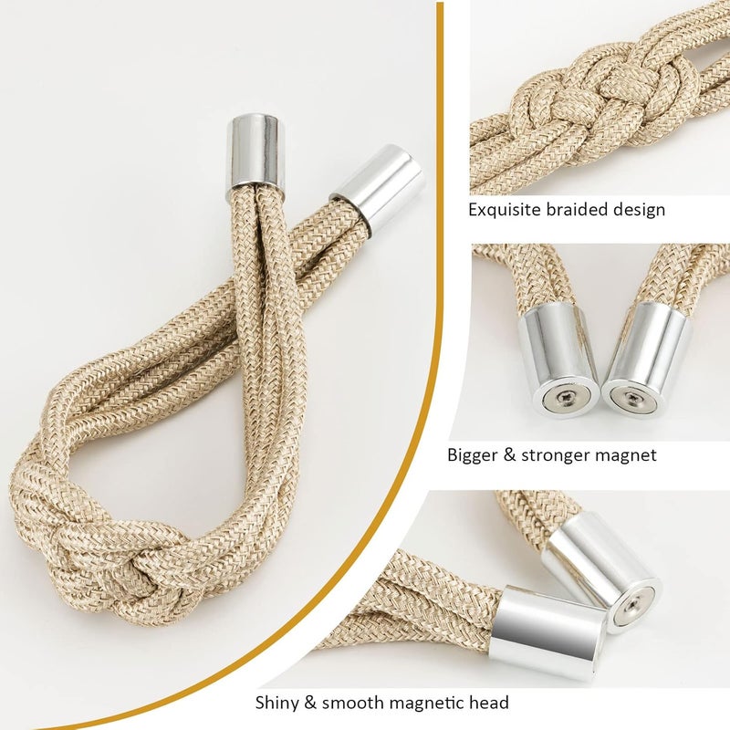 NICEEC 2 Pack Strong Magnetic Curtain Tiebacks Upgrade Nordic Simple Style Drape Tie Backs Double Color Weave Rope Knot Decorative Curtain Holdbacks for Home & Office Window Drapery (Beige) - Image 4