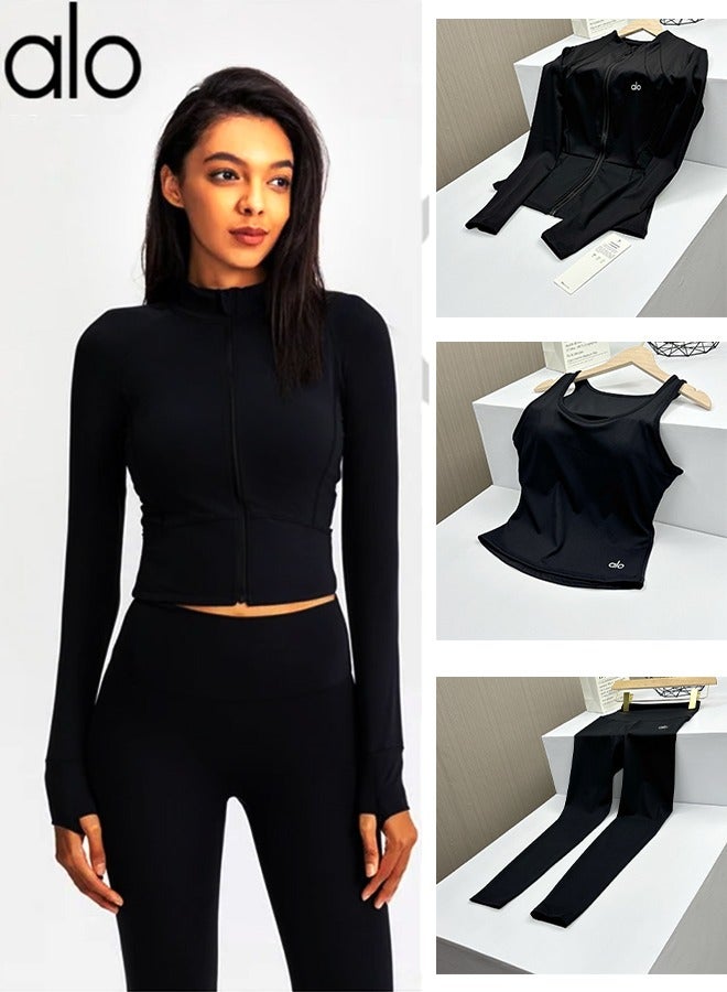 Alo Yoga alo Yoga Women's tight yoga wear，Three piece，Sport Coat +Sports vest +High-waisted leggings - Image 1