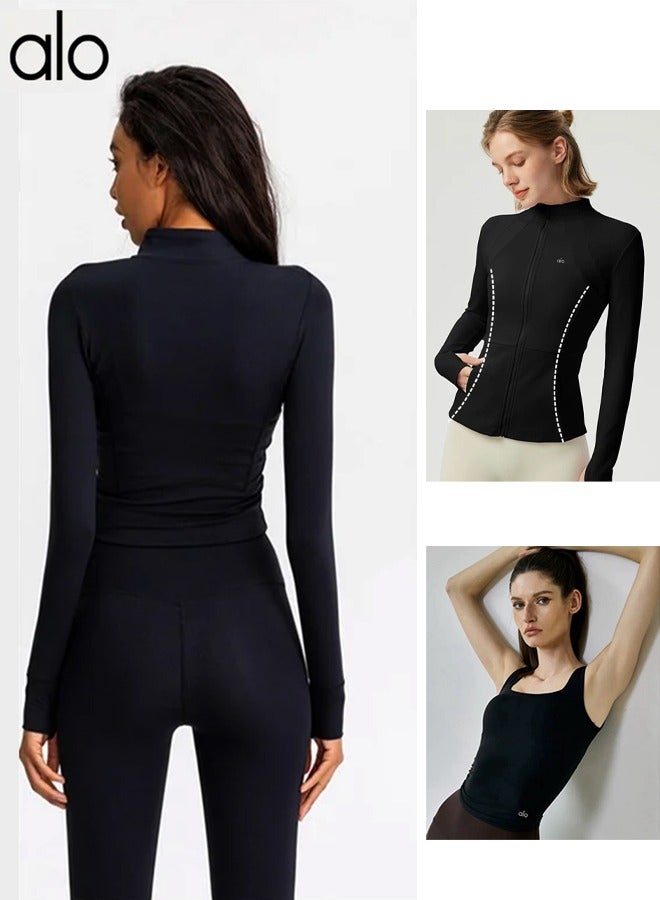 Alo Yoga alo Yoga Women's tight yoga wear，Three piece，Sport Coat +Sports vest +High-waisted leggings - Image 2