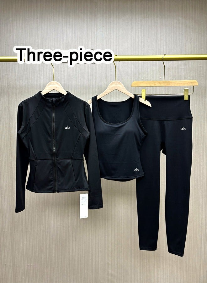 Alo Yoga alo Yoga Women's tight yoga wear，Three piece，Sport Coat +Sports vest +High-waisted leggings - Image 3