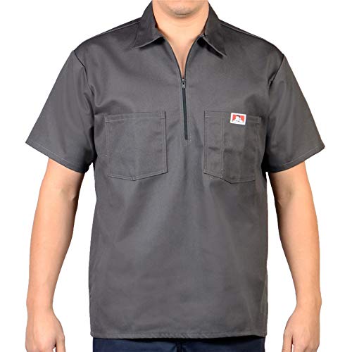 Ben Davis mens Short Sleeve Half Zipper Shirt, Grey, XX-Large - Image 1