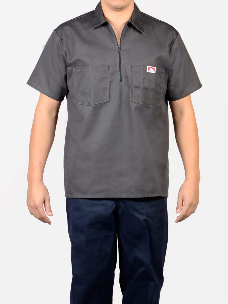 Ben Davis mens Short Sleeve Half Zipper Shirt, Grey, XX-Large - Image 2