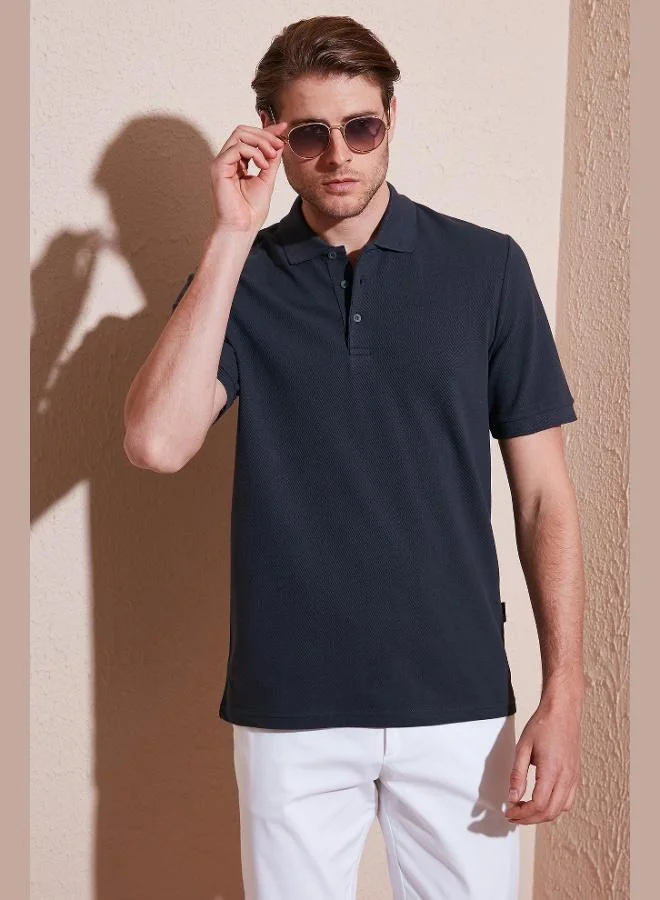 بوراتي تيشيرت بولو قطن رجالي بياقة بولو بأزرار مقاس عادي