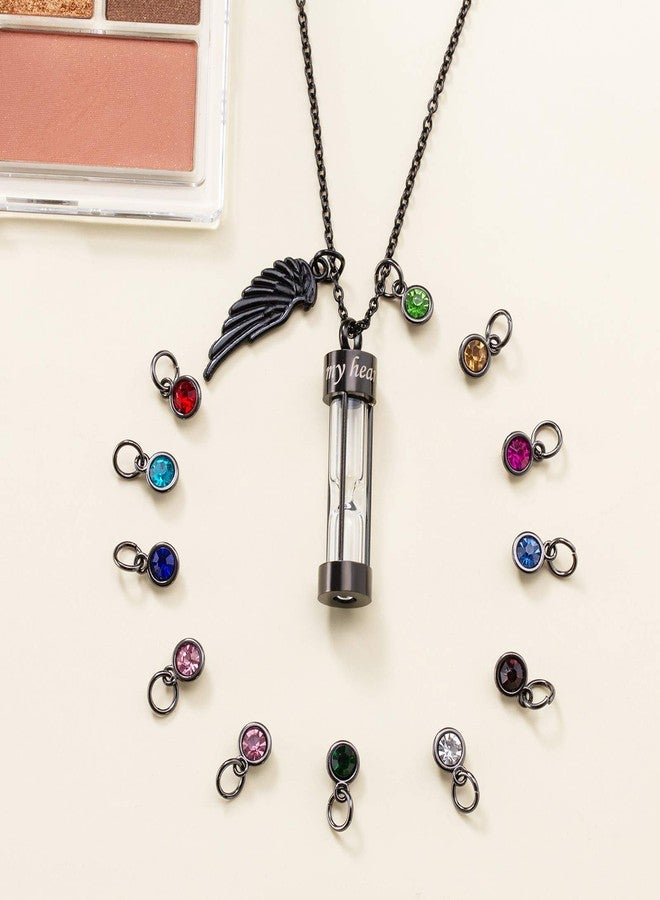 PREKIAR Cremation Urn Necklace for Ashes Time Hourglass Memory Jewelry Pendant Keepsake with Angel Wing and 12 Birthstones Forever In My Heart (Black hourglass) - Image 5