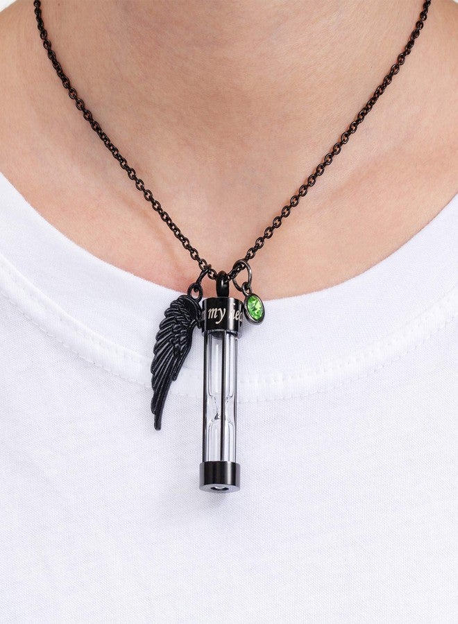 PREKIAR Cremation Urn Necklace for Ashes Time Hourglass Memory Jewelry Pendant Keepsake with Angel Wing and 12 Birthstones Forever In My Heart (Black hourglass) - Image 4