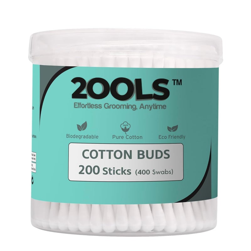 2ools Cotton Buds, Gentle Cotton Swabs for Personal Hygiene and Beauty (White) (200 Sticks (400 Swabs)) - Image 1