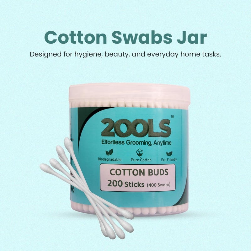 2ools Cotton Buds, Gentle Cotton Swabs for Personal Hygiene and Beauty (White) (200 Sticks (400 Swabs)) - Image 5
