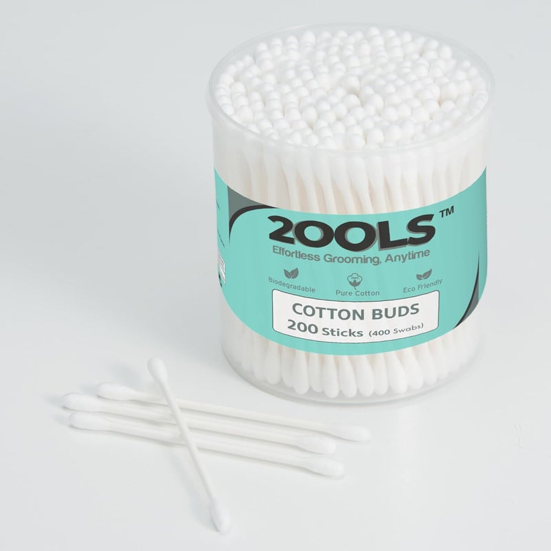 2ools Cotton Buds, Gentle Cotton Swabs for Personal Hygiene and Beauty (White) (200 Sticks (400 Swabs)) - Image 2
