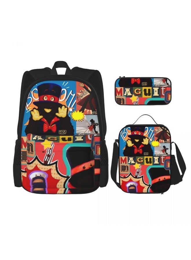 3-Piece Cartoon Student Backpack Set with Spine-Protecting School Bag, Lunch Bag, and Pencil Case for Kids - Image 1