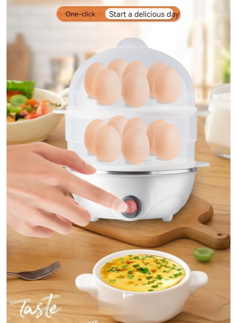 وترتر طباخ بيض كبير ذو طبقتين بسعة 14 بيضة، صانع بيض كهربائي سريع، إيقاف تلقائي للبيض المسلوق، البيض المسلوق، الخضار المطهوة على البخار، المأكولات البحرية، الزلابية - Image 5