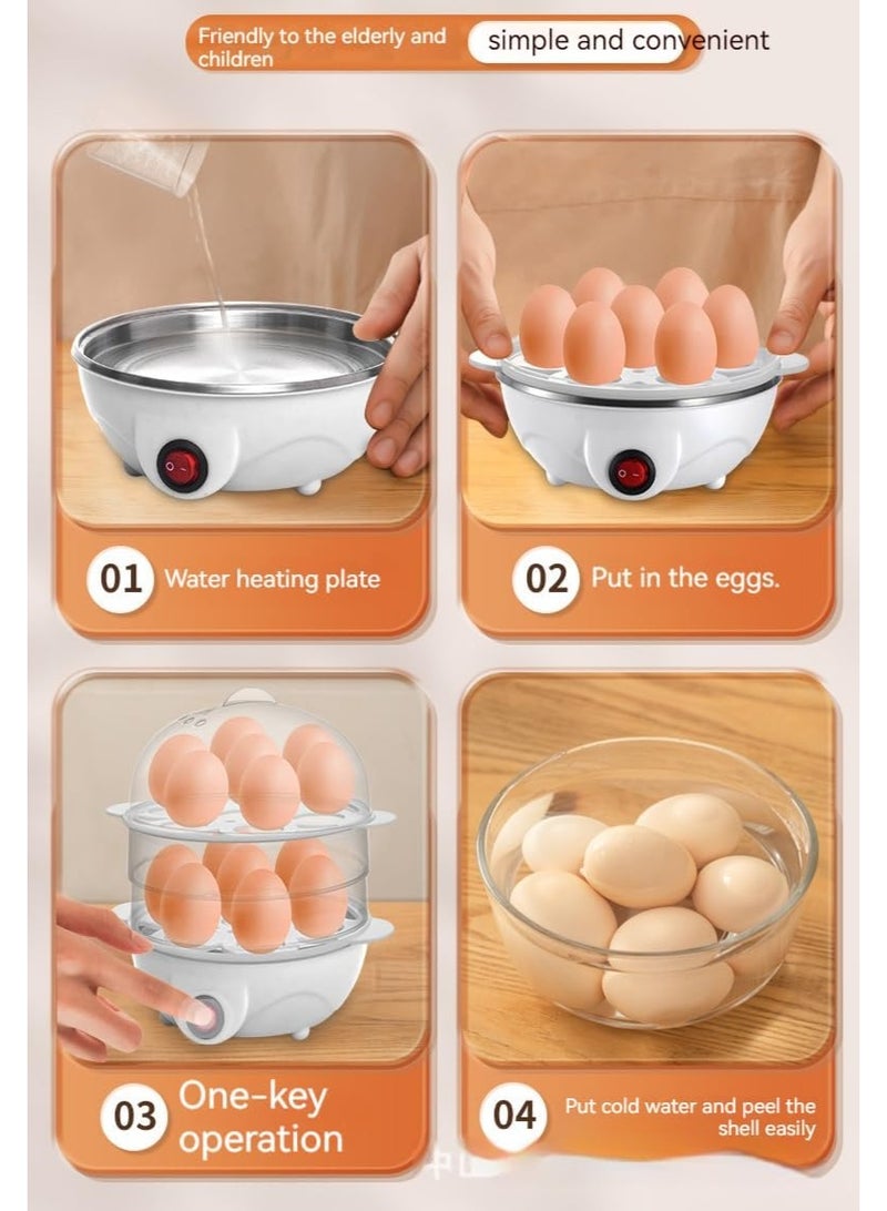 وترتر طباخ بيض كبير ذو طبقتين بسعة 14 بيضة، صانع بيض كهربائي سريع، إيقاف تلقائي للبيض المسلوق، البيض المسلوق، الخضار المطهوة على البخار، المأكولات البحرية، الزلابية - Image 2