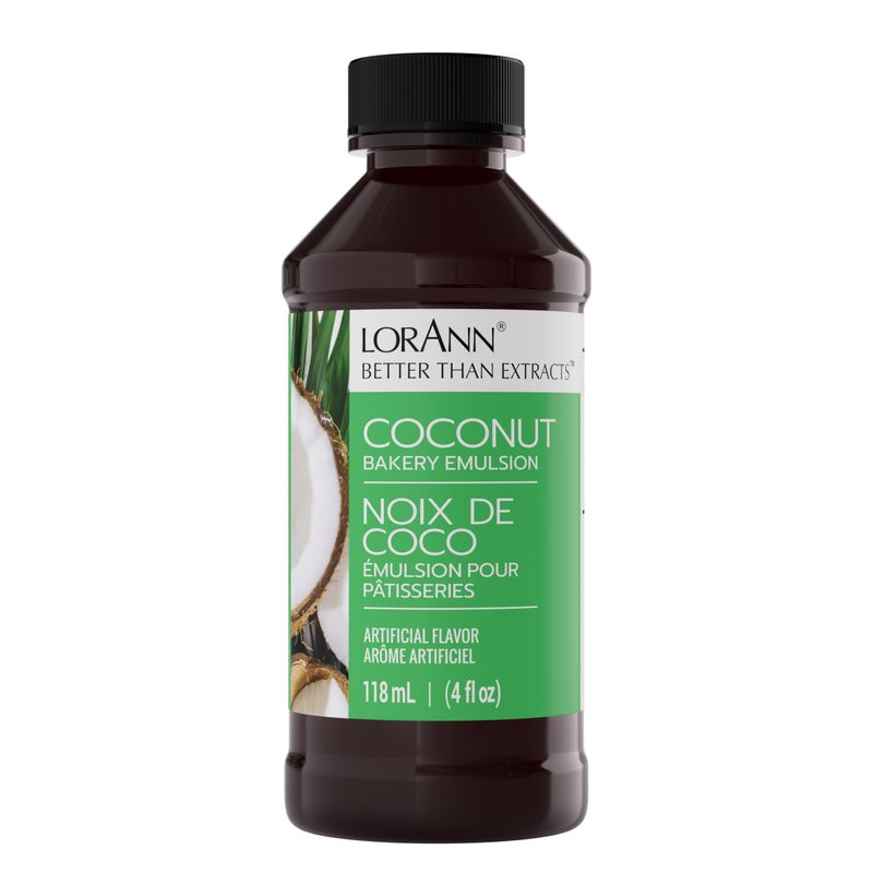 LorAnn Oils Coconut Bakery Emulsion True Essence Ideal for Boosting Fruit Tones in Cakes Cookies Desserts GlutenFree KetoFriendly Extract Substitute Essential for Your Kitchen 4 Oz