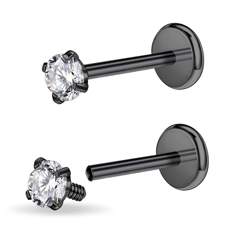 PunkTracker 16g/18g Surgical Steel Internal Thread CZ Stud Piercing Jewelry for Tragus/Nose/Helix/Conch/Medusa/Lip/Labret - Helix Tragus Cartilage Earring for Women Men 2PCS - Image 1
