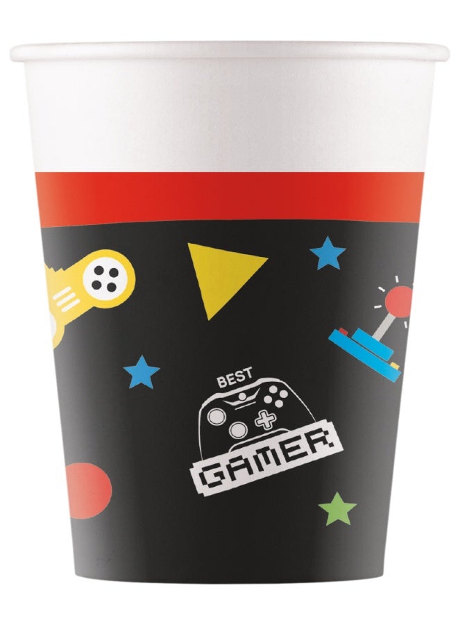Ciao Gaming Party Paper Cups 200 ml – Pack of 8 FSC Certified Disposable Cups with Video Game Controller Design – Gamer Theme Birthday Party Tableware - Image 1