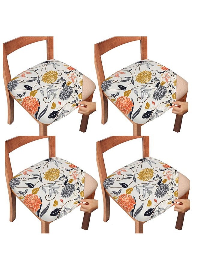 Gute Chair Seat Covers, Stretch Printed Chair Covers with Elastic Ties and Button, Removable Washable Dining Upholstered Chair Protector Seat Cushion Slipcovers for Dining Room, Office(Flower, Pack-4) - Image 5