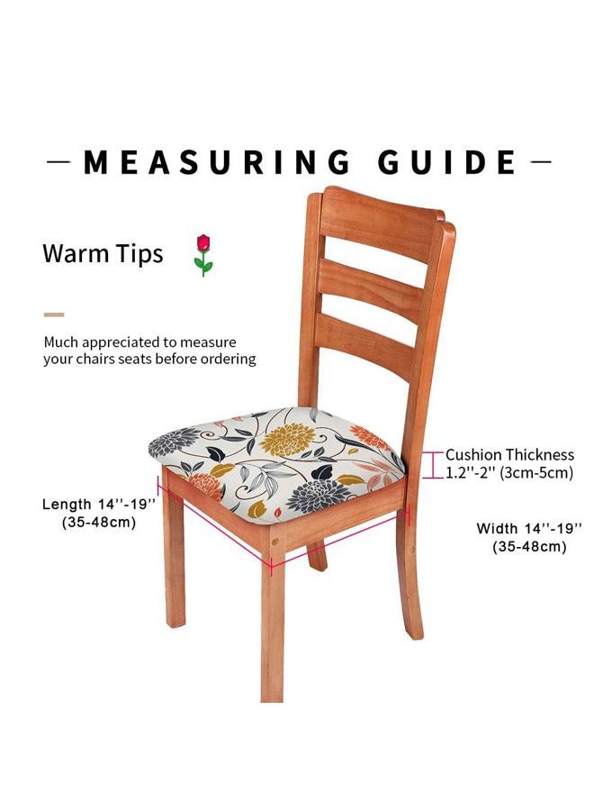 Gute Chair Seat Covers, Stretch Printed Chair Covers with Elastic Ties and Button, Removable Washable Dining Upholstered Chair Protector Seat Cushion Slipcovers for Dining Room, Office(Flower, Pack-4) - Image 4