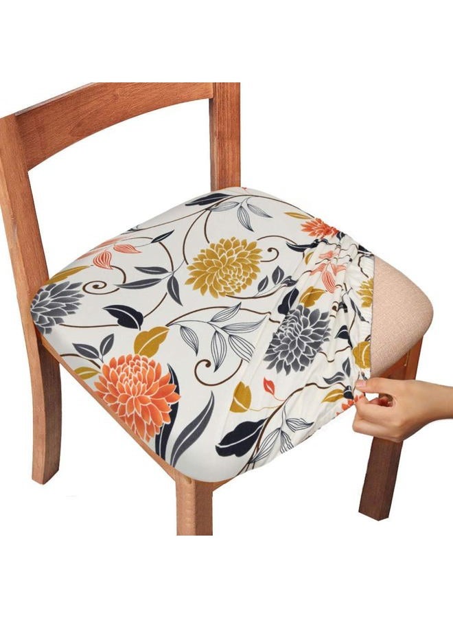 Gute Chair Seat Covers, Stretch Printed Chair Covers with Elastic Ties and Button, Removable Washable Dining Upholstered Chair Protector Seat Cushion Slipcovers for Dining Room, Office(Flower, Pack-4) - Image 1